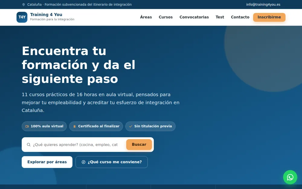 Portada del portal web de Training 4 You, centre de formació